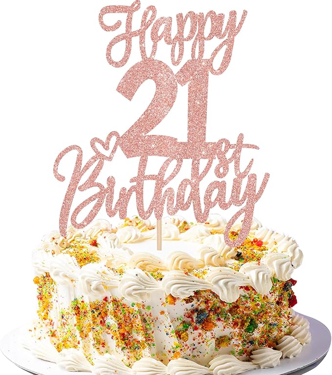 1 PCS Happy 21st Birthday Cake Topper Glitter Cheers to 21 Years Birthday Cake Pick Twenty One 21 Fabulous Cake Decoration for Happy 21st Birthday Anniversary Party Decorations Supplies Rose Gold