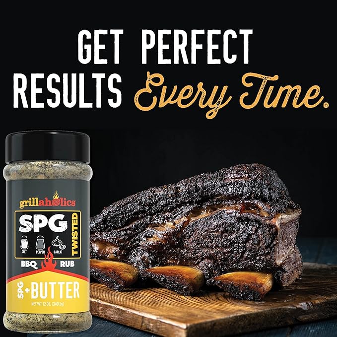 Grillaholics SPG + Butter Seasoning - Premium SPG (salt pepper garlic) BBQ Rub Blended with 100% Real Wisconsin Butter Buds - Perfect Buttery Beef Brisket, Burgers & Steak Seasoning - Made in the USA