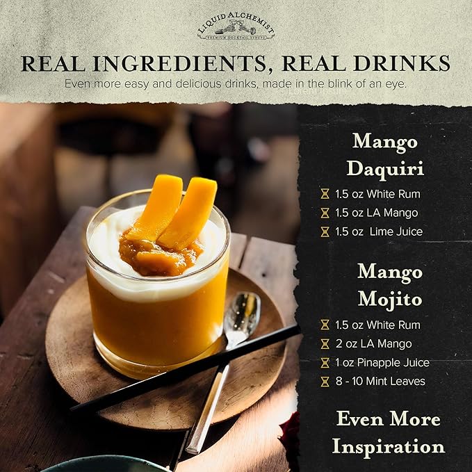 Liquid Alchemist Mango Syrup for Drinks - Real Ingredients Make our Mango Puree for Cocktails the Perfect Margarita Mix - Our Tropical Flavoring Syrup is Non-GMO & Vegan (12.7 oz)