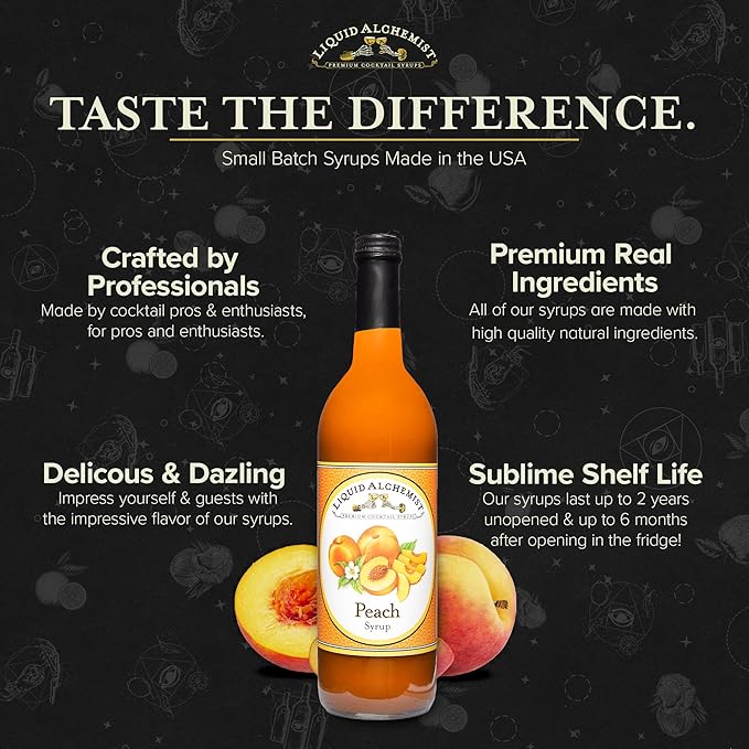 Liquid Alchemist Peach Syrup for Drinks - Real Ingredients Make the Perfect Summer Cocktail or Margarita Mix - Our Peach Flavoring Syrup is Non-GMO & Vegan (25.4 oz)