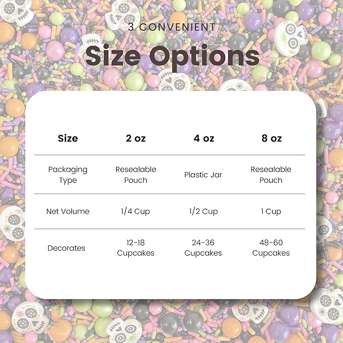 Sprinkle Pop Dia De Los Muertos Sprinkle Mix| Black Pink Purple Lime Orange Sprinkles| Halloween Sprinkles with ~12 Day of the Dead Sugar Skulls Made in USA for Decorating Cake Cookies Cupcakes, 4oz