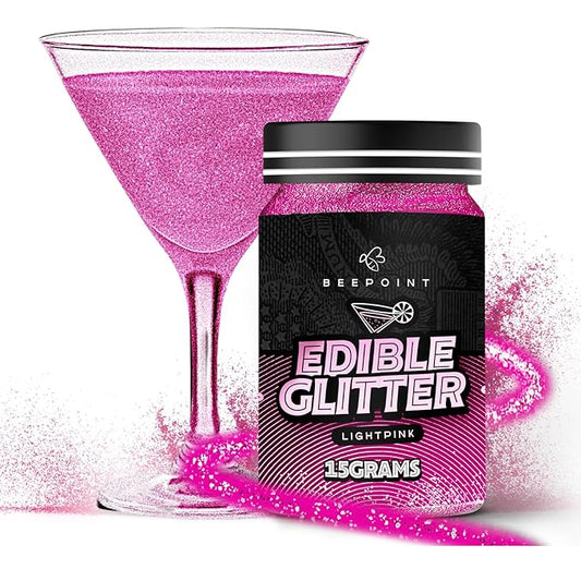 BeePoint Pink Edible Glitter for Drinks 15g - Food Grade, Vibrant Color Shimmer Powdered Dust for Drinks, Cocktails, Cake Decorating, Baking, Chocolates, Candy, Sweets, & Cookies - Vegan & Gluten Free
