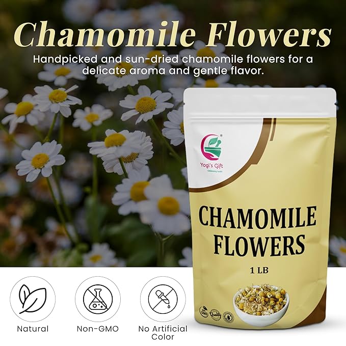 Chamomile Flowers 1 LB, 100% Natural Loose Leaf Chamomile Tea, Whole Dried Flowers for Herbal Tea, 1 LB Bulk Pack, Resealable Bag for Freshness - By Yogi?™s Gift®