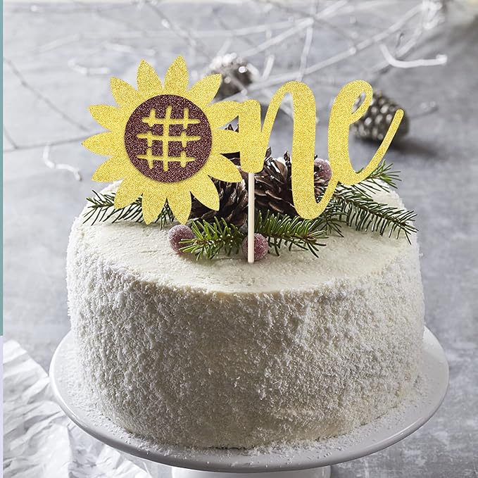 1-Pack Happy Birthday Cake Topper - Glitter Sunflower, First Birthday, Baby Shower, Summer Cake Decoration