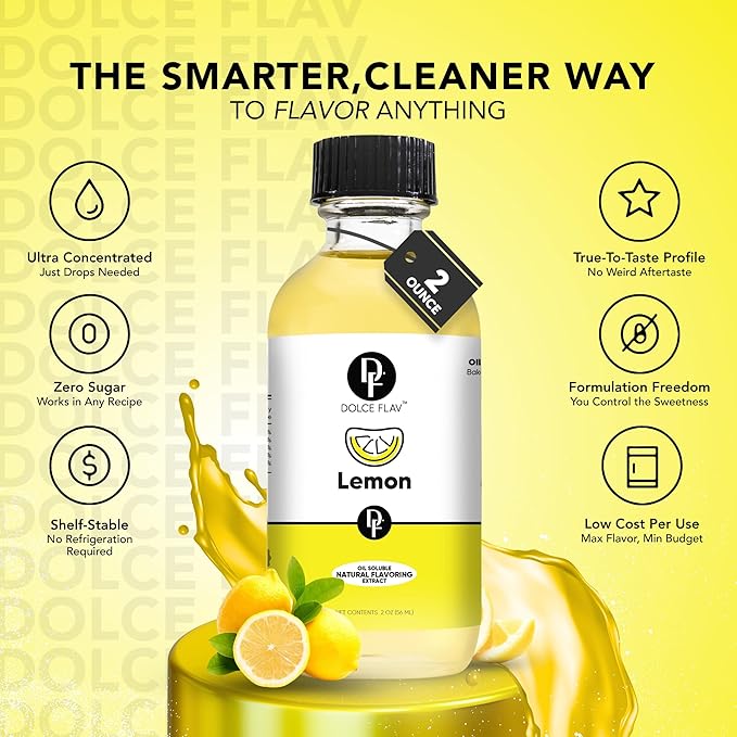 Lemon Flavor Concentrate for Food & Cosmetics ??2 Oz. Multipurpose Lemon Flavouring Oil for Lip Gloss, Pastries, & Candies in Glass Bottle ??Confection & Candy Flavoring Oils by Dolce Foglia (Keto)