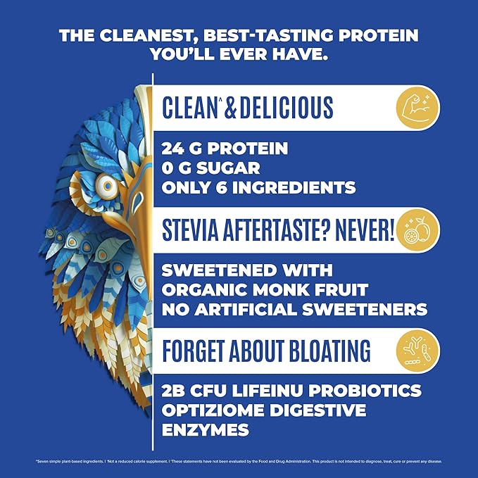 Falcon Organic Vegan Protein Powder Vanilla, 24g Protein, Sugar Free, Probiotics, Low Carb, Keto Friendly, Dairy Free, Lactose Free, Non Whey, Plant Based Pea Protein Powder - 18 Servings