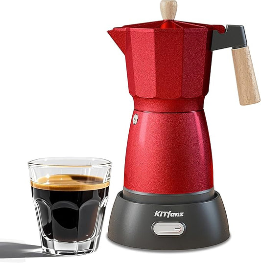 Electric Espresso Coffee Maker, Italian Coffee Pot, Electric Moka Pot, Cuban Coffee Maker, Portable Cafeteras Electricas Espresso Makers with Detachable Base 3 or 6 Cup (Bright Red)