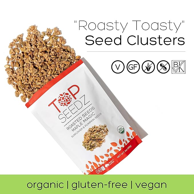 Top Seedz Deluxe Organic Gluten Free Vegan Crackers and Roasted Seeds Bundle | 1 Pouch of Maple Magic Roasted Seeds | 3 Packs of Sea Salt Crackers | 2 Packs of 6-Seed