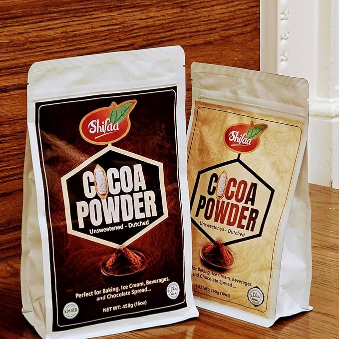 Cocoa Powder Unsweetened, Shifaa Alkalized - Reddish Brown:10-12% | Rich in Antioxidants, High Fibre & Protein | No Sugar Added | Vegan, Non-GMO | Halal & Kosher | For Baking, Drinks, Desserts ??10oz
