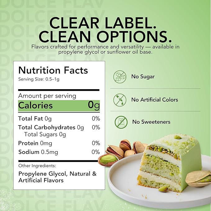 Dolce Flav Pistachio Extract ??8 Ounce Water-Soluble Kosher, Sugar-Free, Concentrated Nutty Pistachio Flavor for Baking, Ice Cream & Pastries, Includes Measured Dropper