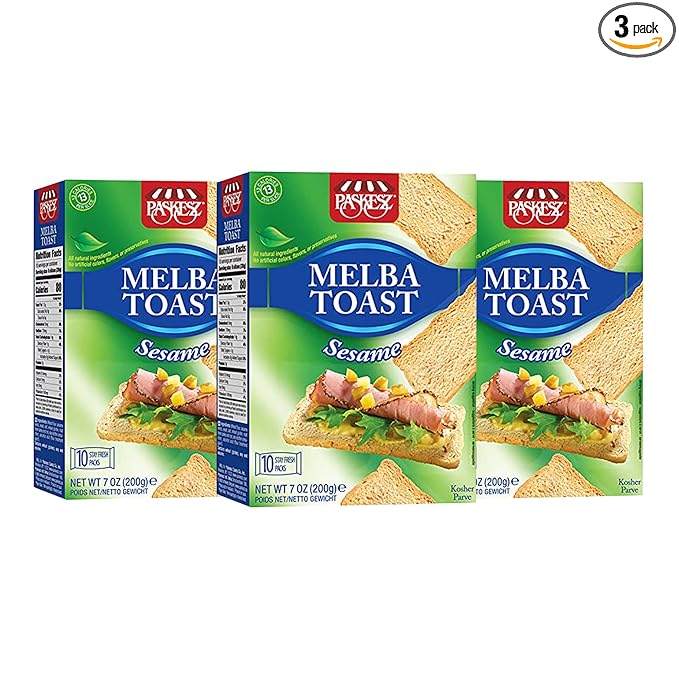 Only Kosher Candy Melba Toast Classic Sesame Kosher Parve with No Artificial Flavor, Fresh Natural Ingredients, Kosher Certified Delicious Snack Crackers (Pack of 3)