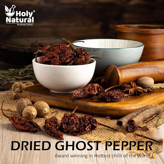 Ghost Pepper Chili Whole (Bhut Jolokia Chili/Ghost Pepper Pod) ??2.5 oz/71 gm, 100% Pure, Smoked, Hottest & Spicy Chili of the world, Add Unique, Delicious, and Smoky Flavour to Your Favourite Dishes