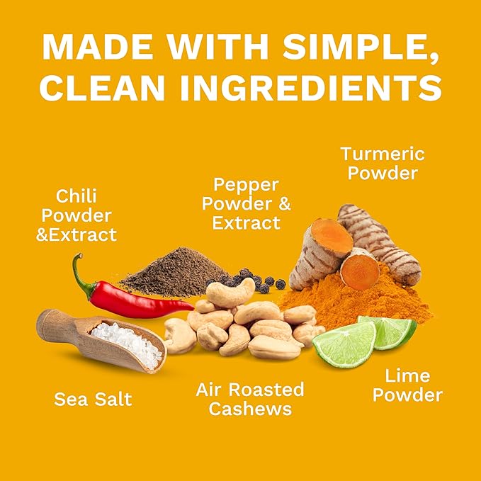 Golden Turmeric Wrapped Whole Cashews by Karma Nuts, Air Roasted with Natural Skins, 2X more Fiber, Whole 30, Peanut-Free Facility, Kosher, Everyday Nut Snack, 7oz Resealable Bag - 6 pack