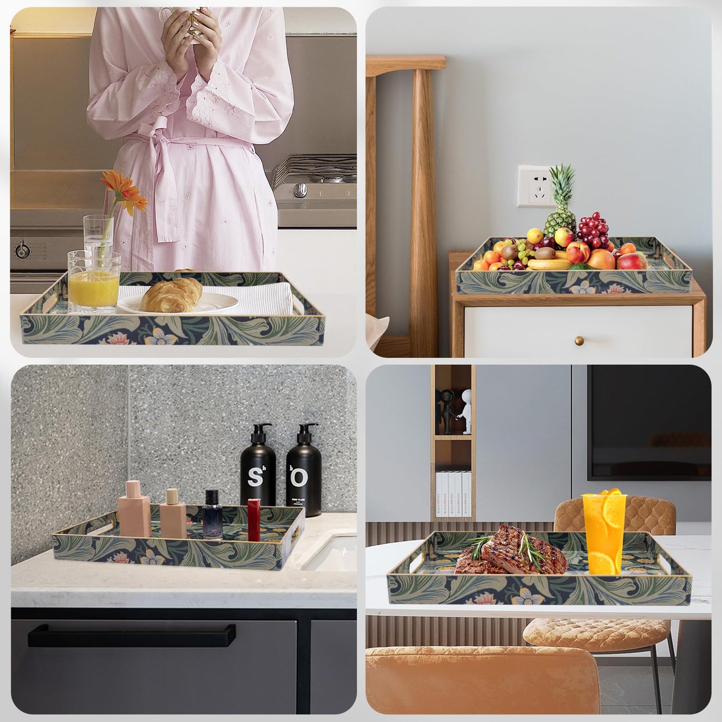 AGIOTA Coffee Table Trays for Living Room Serving Tray with Handles, Modern Large Tray for Ottoman
