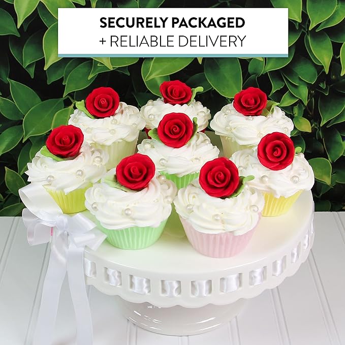Global Sugar Art Premium Wedding & Party Edible Rose Cake & Cupcake Sugar Flowers, Red, 24 Count with Leaves by Chef Alan Tetreault