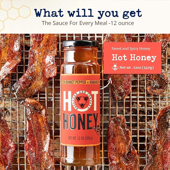 Savannah Bee Company 100% Pure and Gluten Free - Sweet and Spicy Honey Hot Sauce - Infused With Delicious Wildflower Honey And Scotch Bonnet Pepper - The Sauce For Every Meal - 12 ounce