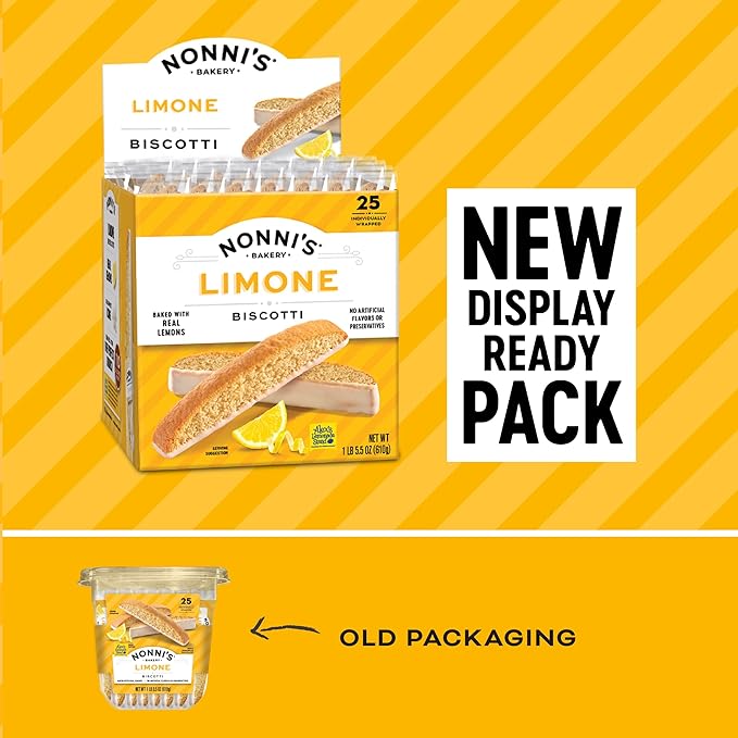Nonni's Limone Lemon-Iced Biscotti Cookies ??Individually Wrapped Italian Tea-Time Snack, Crunchy Twice-Baked, 110 Cal Each, 21.5 oz Carton