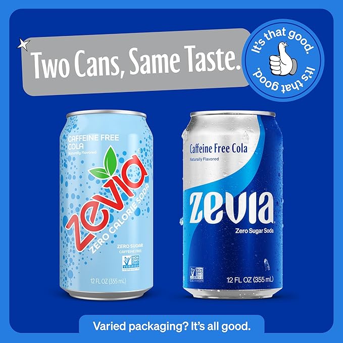Zevia Zero Sugar Soda, Caffeine Free Cola, 12 oz Cans (24-Pack) ??Naturally Sweetened, Zero Calorie Sugar Free Soda - Non-GMO Project Verified, Gluten-Free, Vegan