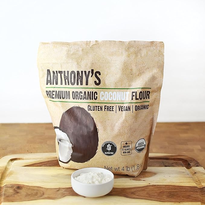 Anthony's Organic Coconut Flour, 4 lb, Batch Tested Gluten Free, Non GMO, Vegan, Keto Friendly