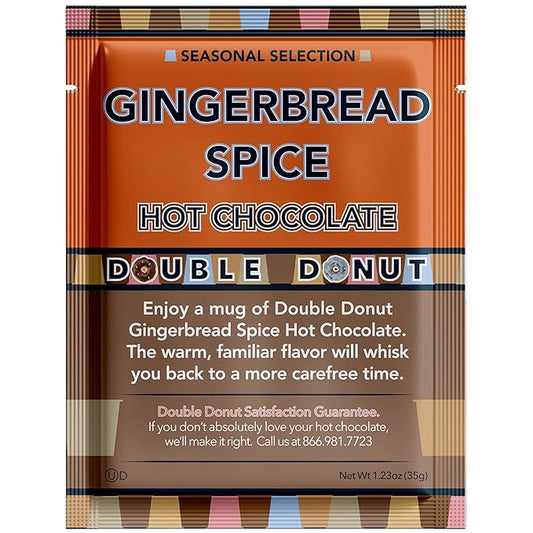 Double Donut Gingerbread Spice Hot Chocolate Mix Packets, Flavored Gingerbread Hot Cocoa Mix, 128 Count