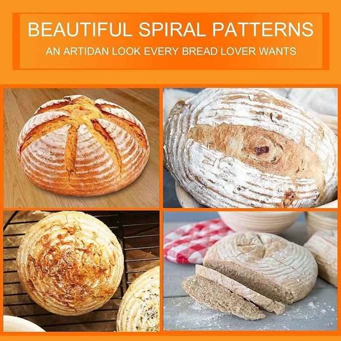 Banneton Bread Proofing Basket Set of 2, 9 Inch Round Sourdough Bread Baking Supplies, Bread Making Starter Kit, Proofing Baskets for Baking, Perfect Baker's Gift Set