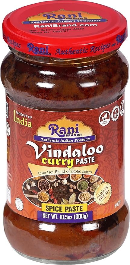 Rani Vindaloo Curry Cooking Spice Paste, Hot! 10.5oz (300g) Glass Jar, Pack of 5+1 FREE ~ No Colors | All Natural | NON-GMO | Kosher | Vegan | Gluten Free | Indian Origin