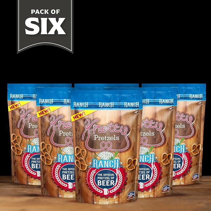 Knotty Pretzels ?쏷he Official Pretzel of Beer??7.5 oz Individual Seasoned Pretzels in Resealable Pretzel Snack Bags, The Perfect Pairing for Beer, Ranch Flavor (6-Pack)