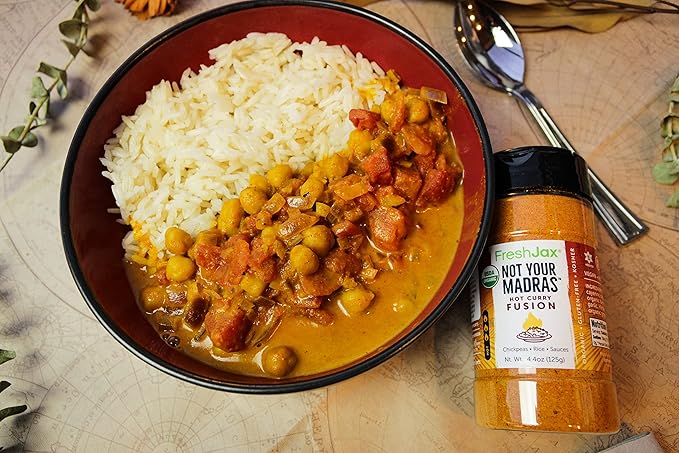 FreshJax Not Your Madras Hot Curry Fusion (4.4 oz Bottle) | Non-GMO, Gluten-Free, Keto, Paleo, No Preservatives | Spicy Red Curry Seasoning for Cooking | Handcrafted in Jacksonville