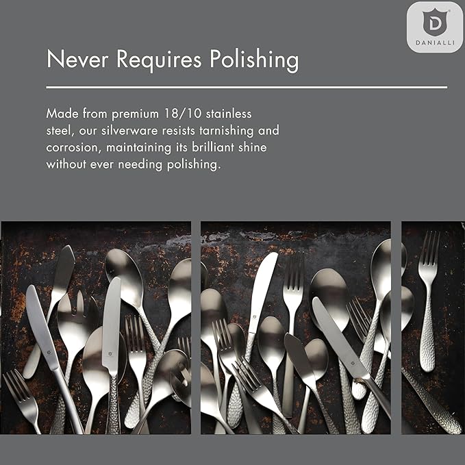 Silverware Set for 16 | 18/10 Stainless Steel Flatware Set | Mirror Finish, Heavy-Duty, Dishwasher Safe, Elegant & Durable, Built to Last (80-Piece, Marettimo Hammered)