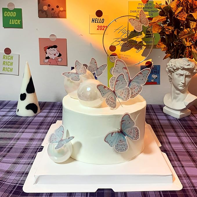 11-Piece Turquoise Butterfly Cake Toppers Set: Happy Birthday Metal Gold Cake Toppers & Decorations