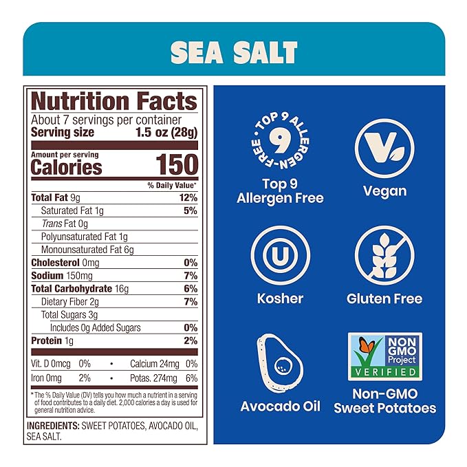 Jackson?™s Potato Classic Kettle Chips with Sea Salt (1.5oz, Pack of 28) - Made with Premium Avocado Oil - Allergen-friendly, Gluten Free, Peanut Free, Vegan, Kosher - Shark Tank Product