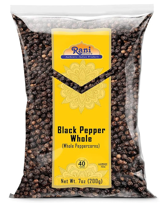 Rani Black Pepper Whole (Peppercorns), Premium MG-1 Grade 7oz (200g) ~ All Natural | Gluten Friendly | Non-GMO | Kosher | Product of Vietnam | Perfect size for Grinders!