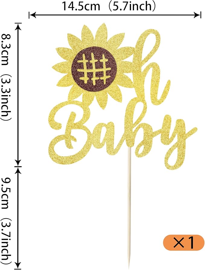 1 Pack Happy Birthday Oh Baby Cake Topper Glitter Sunflower Birthday Cake Pick Baby Shower Kids Birthday Summer Welcome Baby Shower Cake Decoration Party Supplies