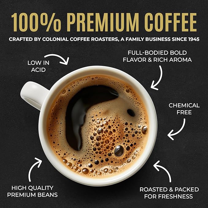 Colonial Coffee 100 Count Single Pot Coffee Packets ??100% Arabica Decaf Colombian Medium Roast | Pre-Measured Frac Packs for 12 Cup Maker | Bulk Ground Gourmet Coffee for Home & Office