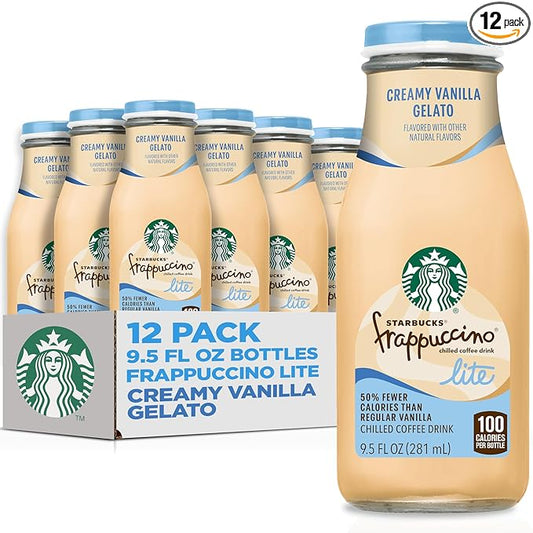 Starbucks Frappuccino Lite, Creamy Vanilla Gelato, 9.5 Fl Oz Bottles (Pack of 12)