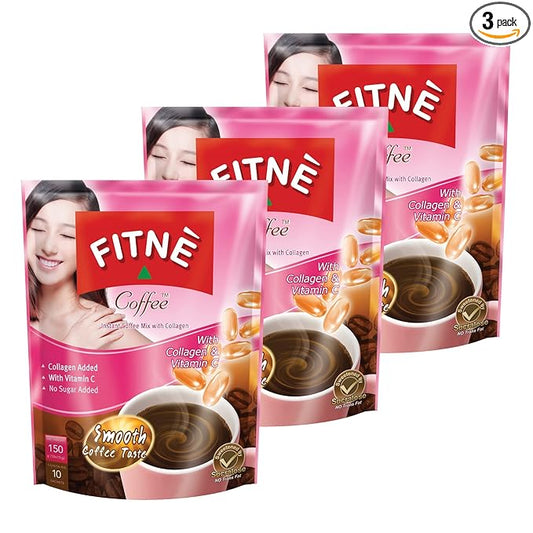FITNE Instant 3 In 1 Coffee Packets Mix With Natural Hydrolyzed Collagen Vitamin C Smooth Blend Tasty Aromatic No Sugar Sucralose Sweetener, 30 Sticks