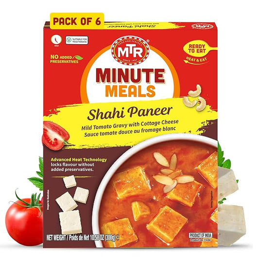 MTR - Shahi Paneer - Mild Tomato Gravy with Cottage Cheese - Authentic Indian Flavors - Flavorful, Easy, Ready-to-Eat Meal - Experience the Richness of Paneer in a Hearty Tomato Curry (Pack of 6)