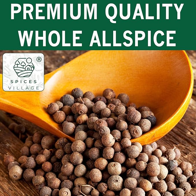 SPICES VILLAGE Allspice Berries Whole, Pimento Seeds, Natural Allspice for Cooking, Pickling Seasoning, 8 oz, Pimienta Dulce Malagueta, Kosher, Gluten Free, Non GMO, KETO Friendly, Resealable Bulk Bag