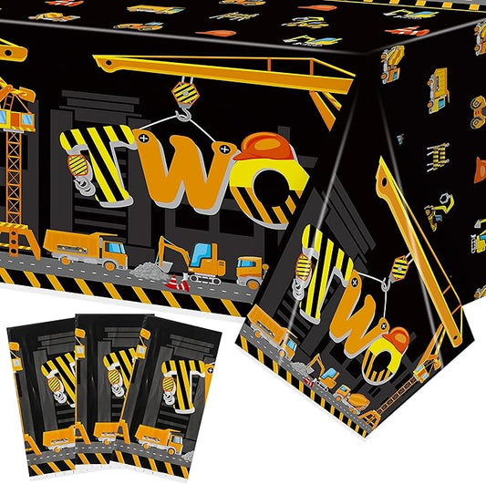 Two Construction Party Tablecloths - 3Pcs Dump Truck Birthday Party Table Covers Decorations, Construction Themed Rectangular Plastic Disposable Table Cloth for Kids Birthday Baby Shower Supplies