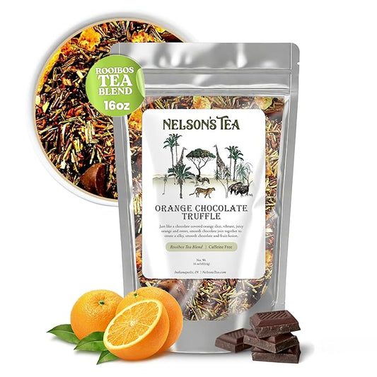 Nelson's Tea - Orange Chocolate Tea Loose Leaf - Cut & Sifted Truffle Tea with Green Rooibos, Red Rooibos and Orange Peel (16 oz)