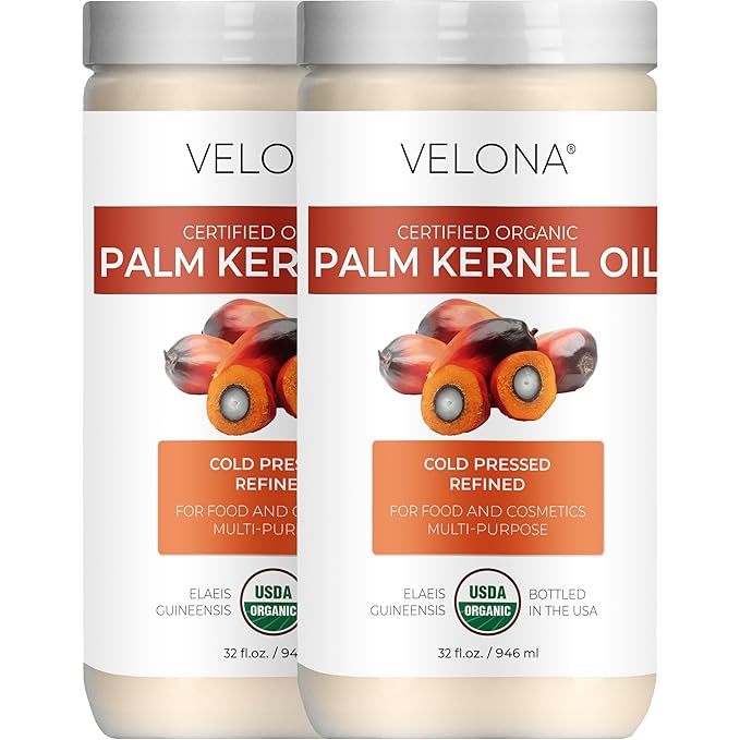 velona USDA Certified Organic Palm Kernel Oil - 64 Fl Oz | 100% Pure and Natural Carrier Oil | Refined, Cold Pressed