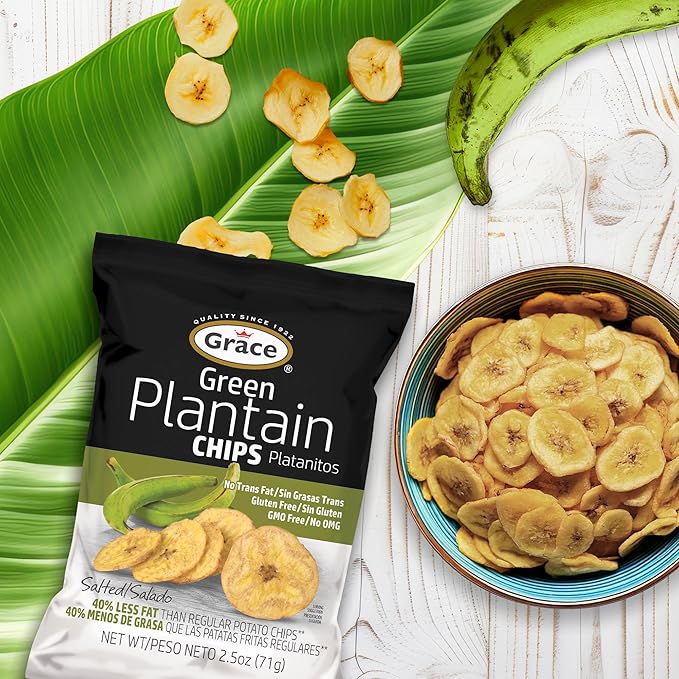 Grace Green Plantain Chips 2.5oz - 6 Pack - Jamaican Gluten Free Banana Chips - Platanitos - Non-GMO & No Trans Fat