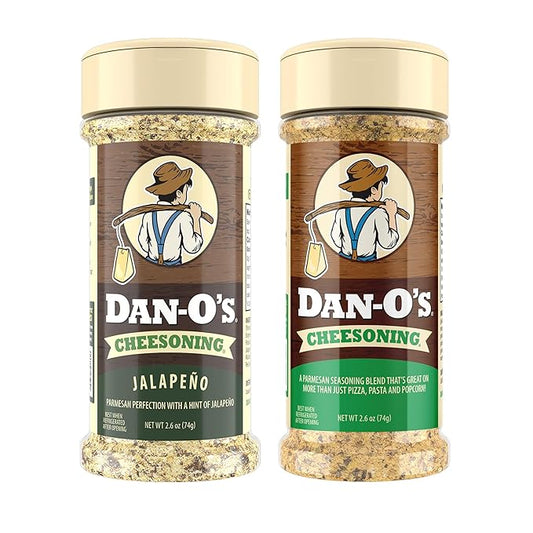 Dan-O's 2 Bottle Seasoning Set, Small Bottles, 2 Pack, Includes Cheesoning and Jalapeño Cheesoning Seasonings, Sugar Free, Zero Calorie, Use this Seasoning Kit in Pasta, Toppings or Sauce