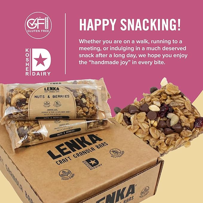 Lenka Bars - Nuts & Berries Snack Bars, Gluten Free, High Fiber, Kosher, Wholesome, No Artificial Flavors, Individually Wrapped - 12 Pack