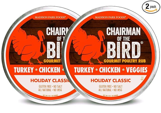2-Chairman of the Bird Gourmet Turkey Rub - Herb Seasoning, Dry Brine Kit and Stuffing Mix - Roasting, Grilling, Smoking - All-Natural Gluten-Free No Salt Sugar or MSG, 2 Ounce Spice Tin