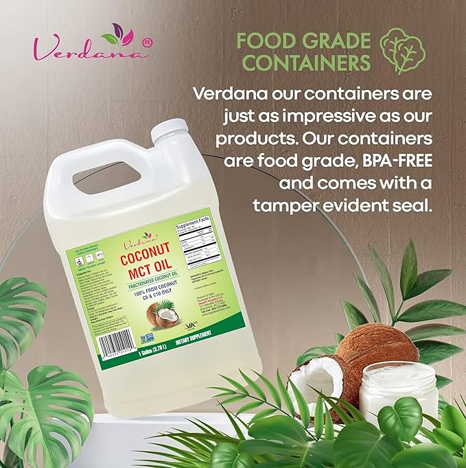 Verdana MCT Oil, Fractionated, 100% from Coconut - 1 Gallon - Kosher Food Grade, Vegan, Non-GMO - Great for Keto and Paleo Diet (128 Fl Oz)