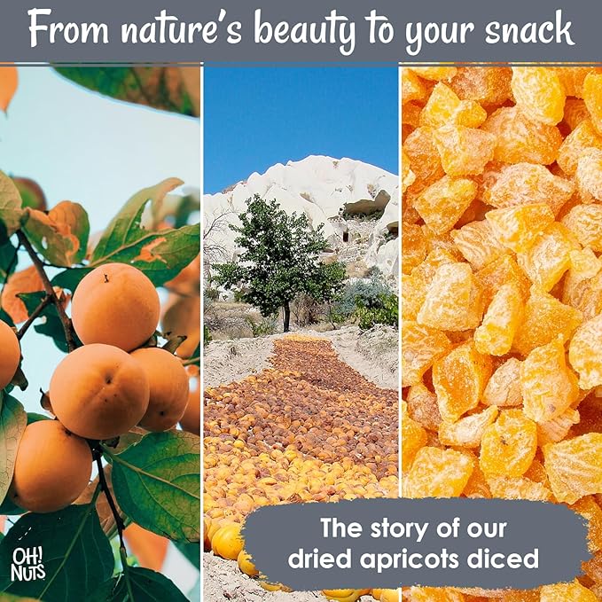 Oh! Nuts Dried Apricot - 1 lb - Dried Fruit Diced - No Sugar Added - Dehydrated Fruit Bites - Packed in New York Zip-Seal Bag for Exceptional Freshness