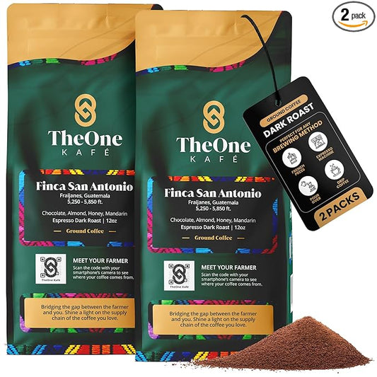 TheOne Kafé Guatemala Dark Roast Ground Coffee ??Organic, Single Origin, Premium Specialty Coffee and Ethically Sourced ??Fresh Roasted for Espresso, Drip, Pour Over ??12 oz (Pack of 2)