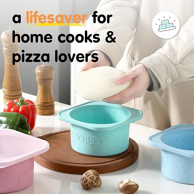 1000ml PLUS Pizza Sourdough Proofing Containers with Air-tight Lids for DIY family Artisan Pizza,Bread,Bagel-Food Grade Silicone -Dishwasher Safe-2 Pack (Bondi Mint-Sprinkles Pattern)