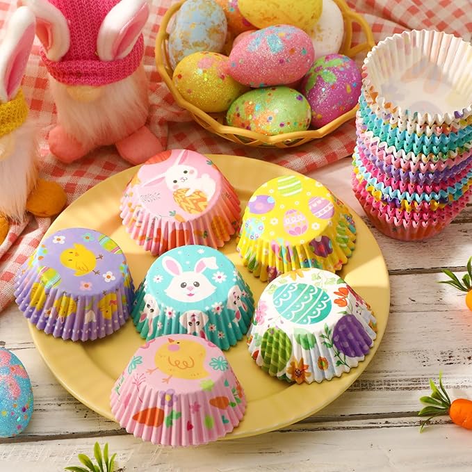 SANNIX 450pcs Easter Cupcake Liners, Bunny Chick Egg Flower Baking Cups Cupcake Wrappers Paper Wraps Muffin Liners for Easter Spring Birthday Party Candy Cake Decorations Supplies(9 Designs)